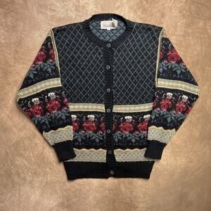 Vintage The Import Workshop Floral Fair Isles Button Up Cardigan Sweater Knit